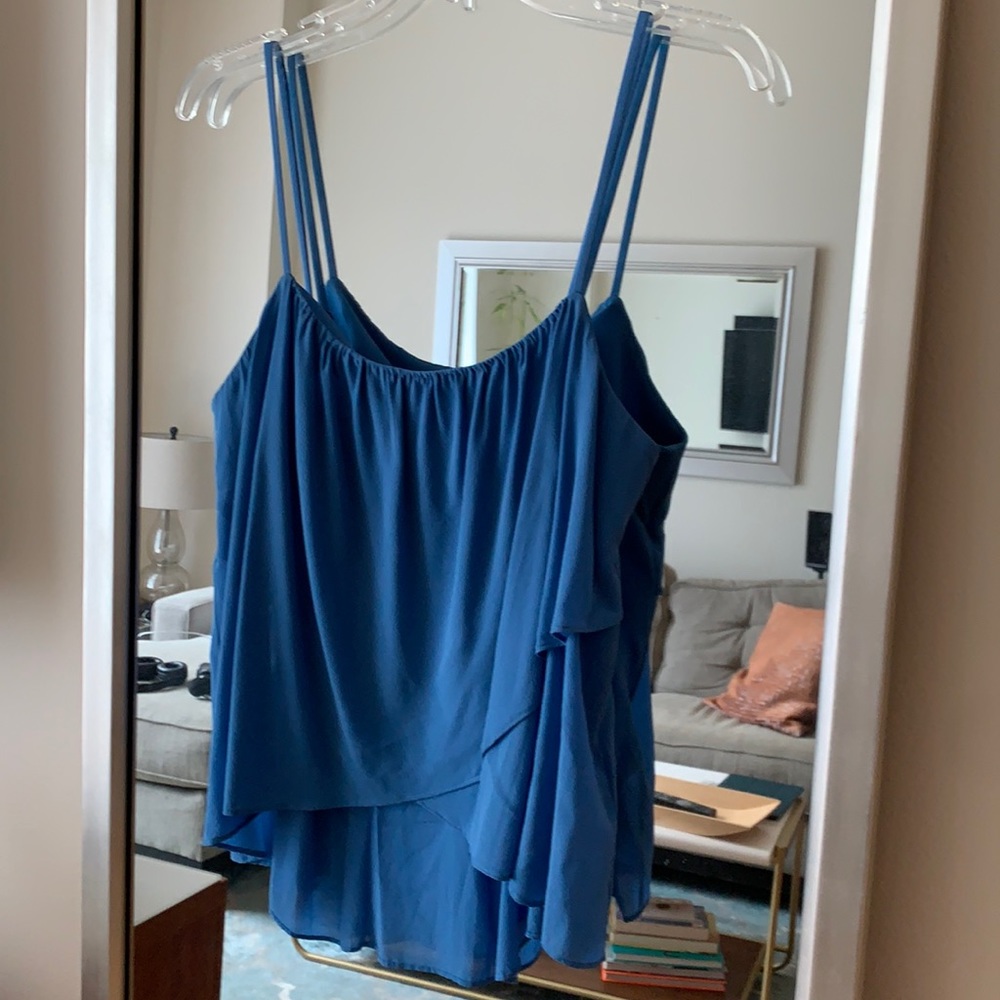 Alice and Olivia Blue silk flutter tank